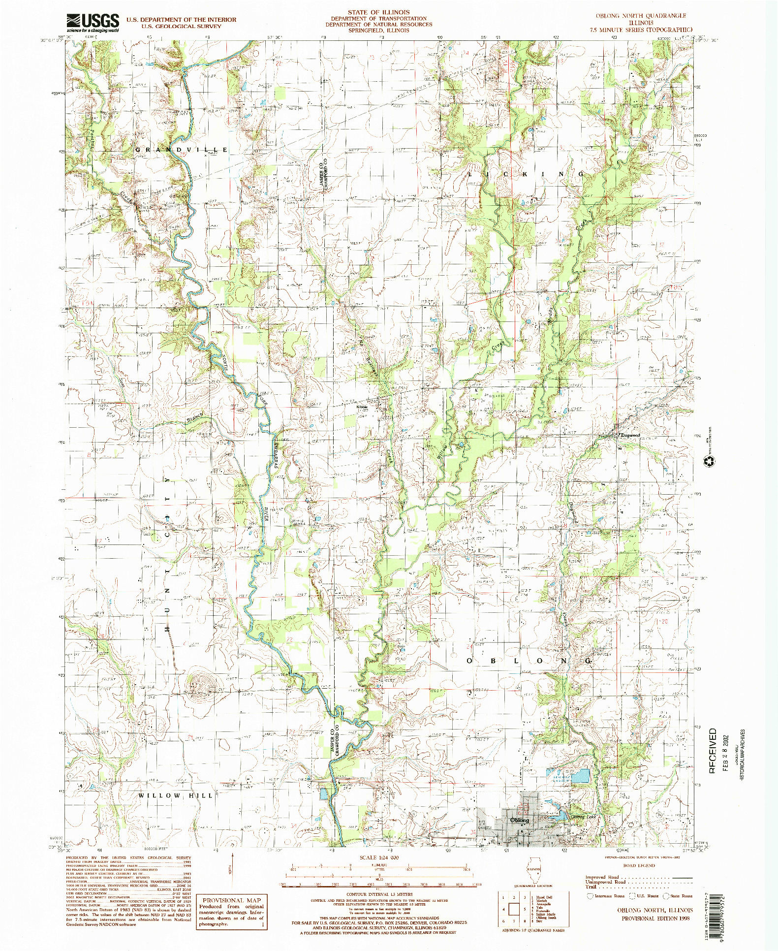 USGS 1:24000-SCALE QUADRANGLE FOR OBLONG NORTH, IL 1998