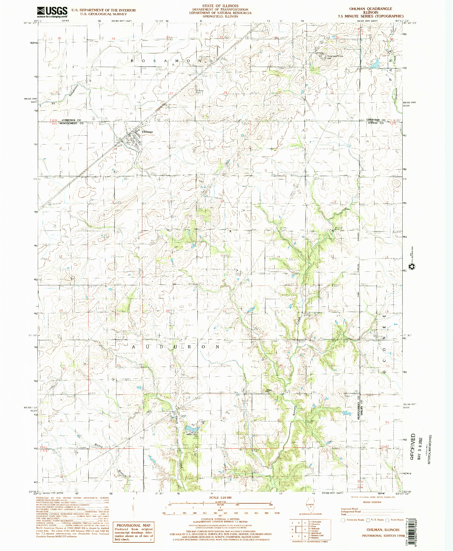 USGS 1:24000-SCALE QUADRANGLE FOR OHLMAN, IL 1998