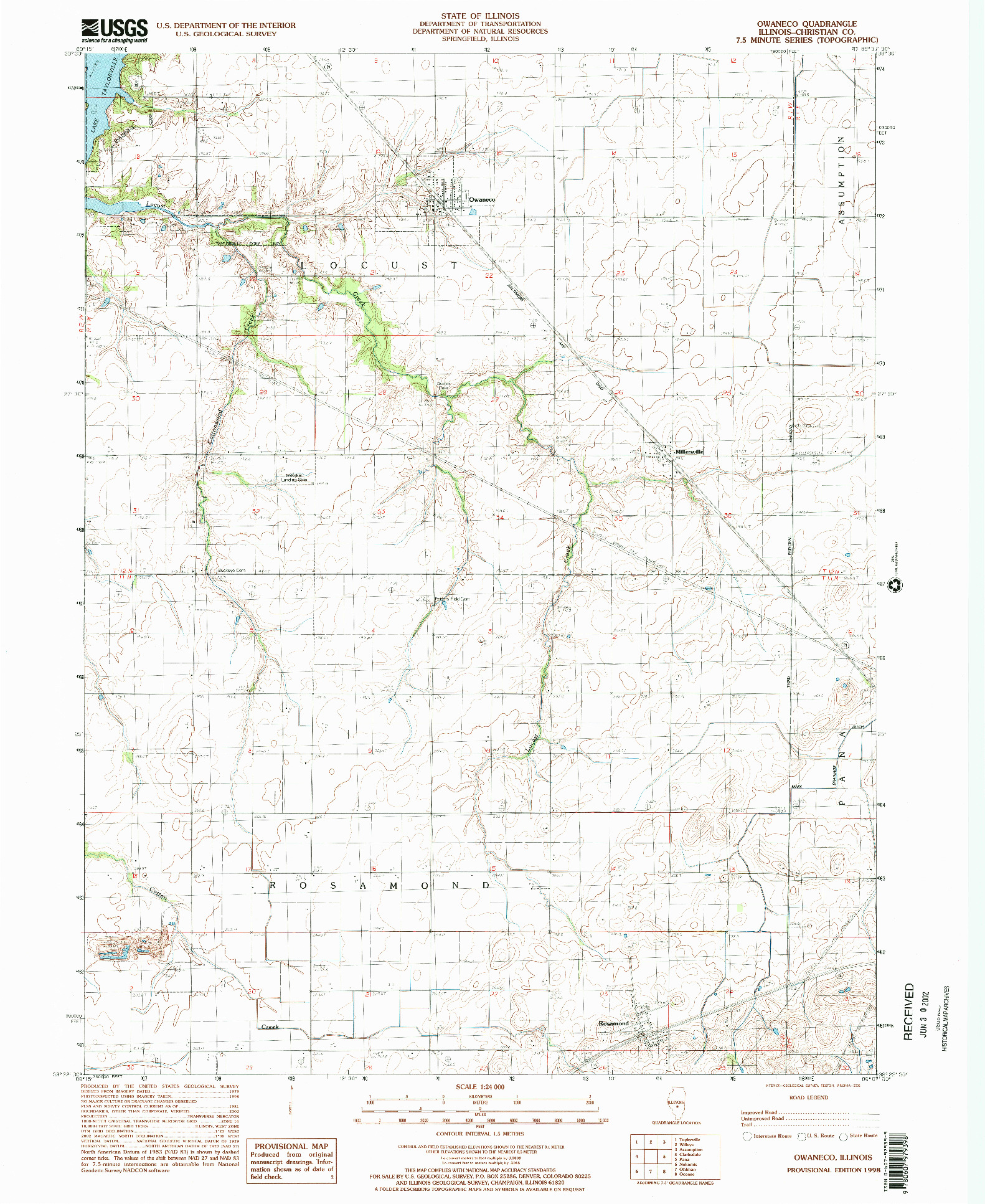 USGS 1:24000-SCALE QUADRANGLE FOR OWANECO, IL 1998