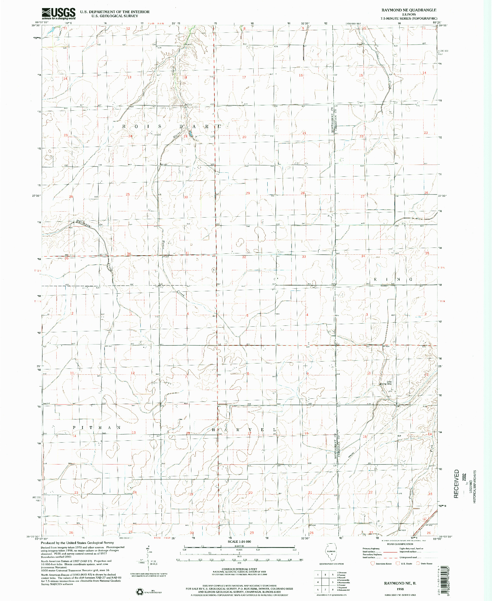 USGS 1:24000-SCALE QUADRANGLE FOR RAYMOND NE, IL 1998