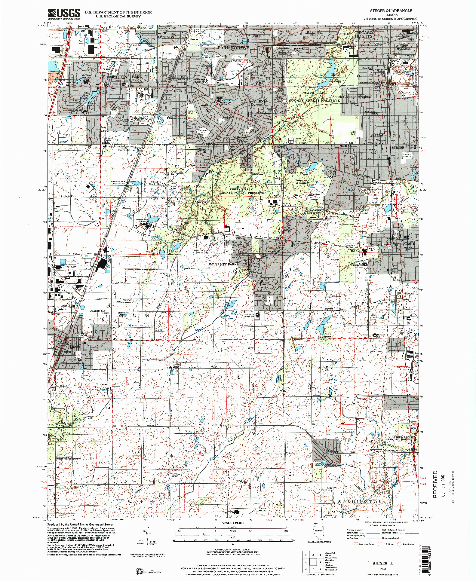 USGS 1:24000-SCALE QUADRANGLE FOR STEGER, IL 1998