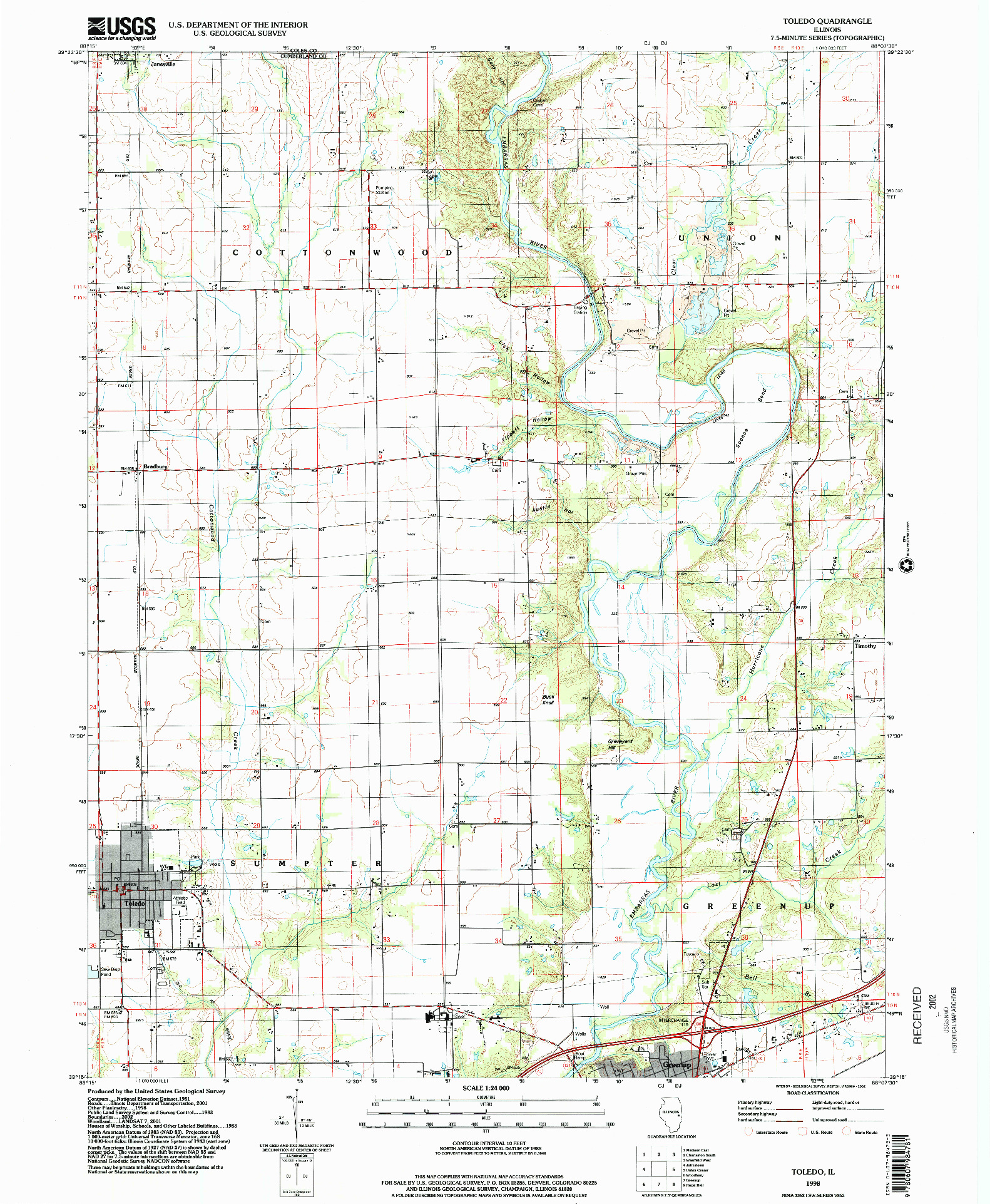 USGS 1:24000-SCALE QUADRANGLE FOR TOLEDO, IL 1998