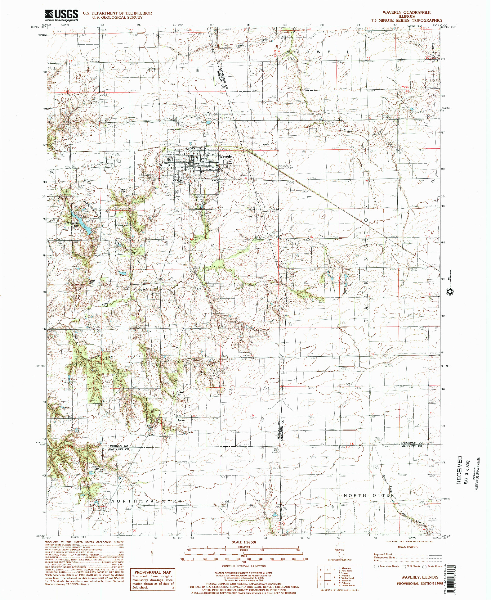 USGS 1:24000-SCALE QUADRANGLE FOR WAVERLY, IL 1998