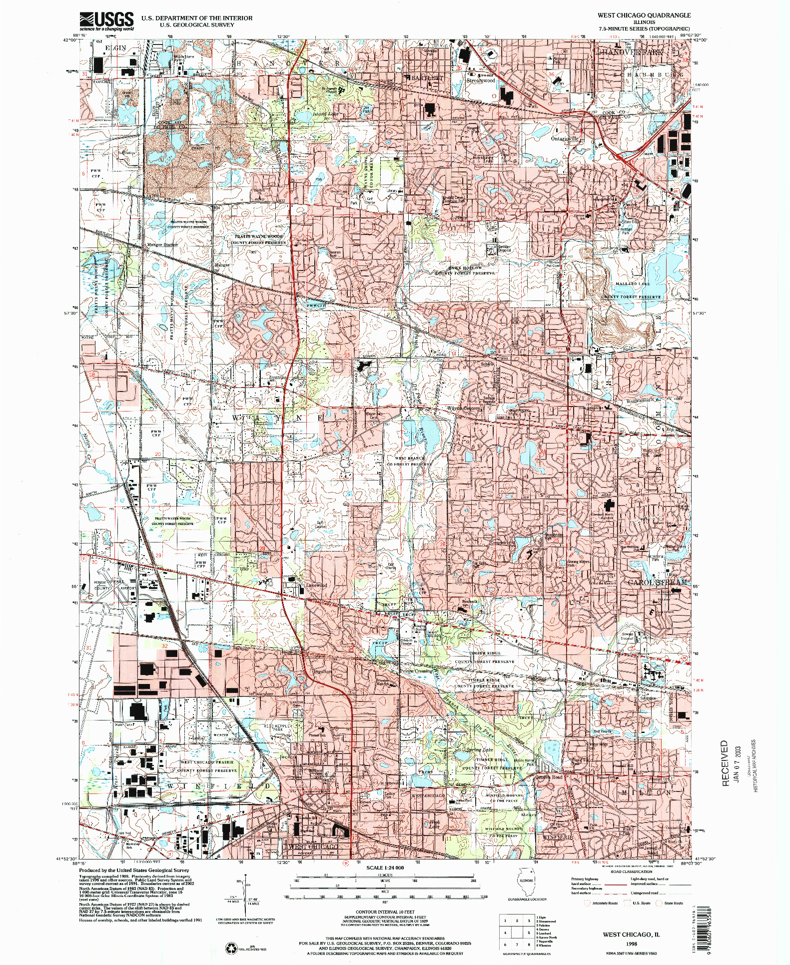 USGS 1:24000-SCALE QUADRANGLE FOR WEST CHICAGO, IL 1998