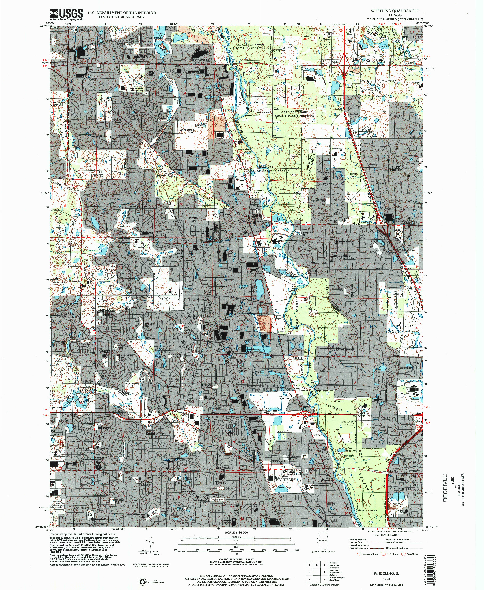 USGS 1:24000-SCALE QUADRANGLE FOR WHEELING, IL 1998