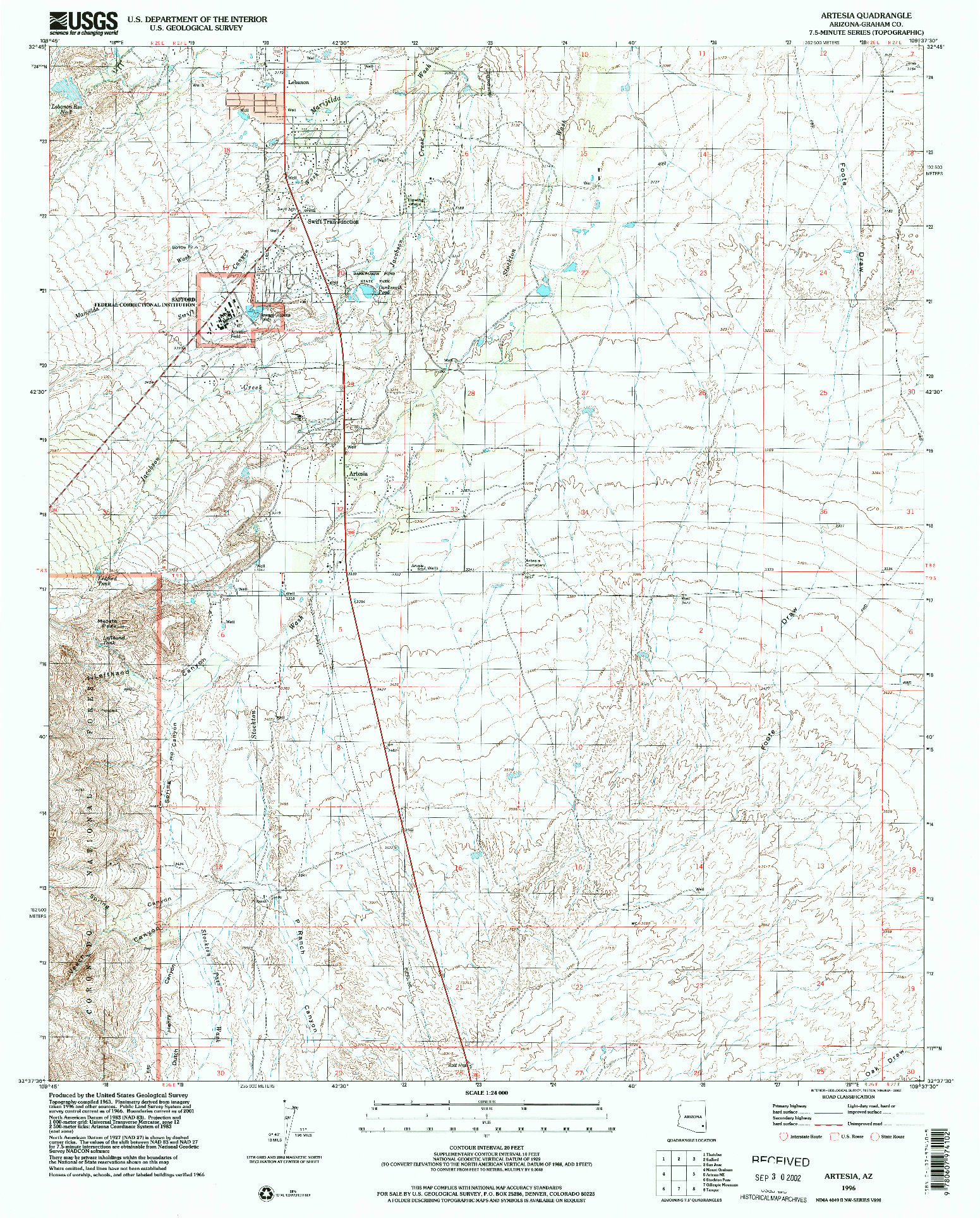 USGS 1:24000-SCALE QUADRANGLE FOR ARTESIA, AZ 1996
