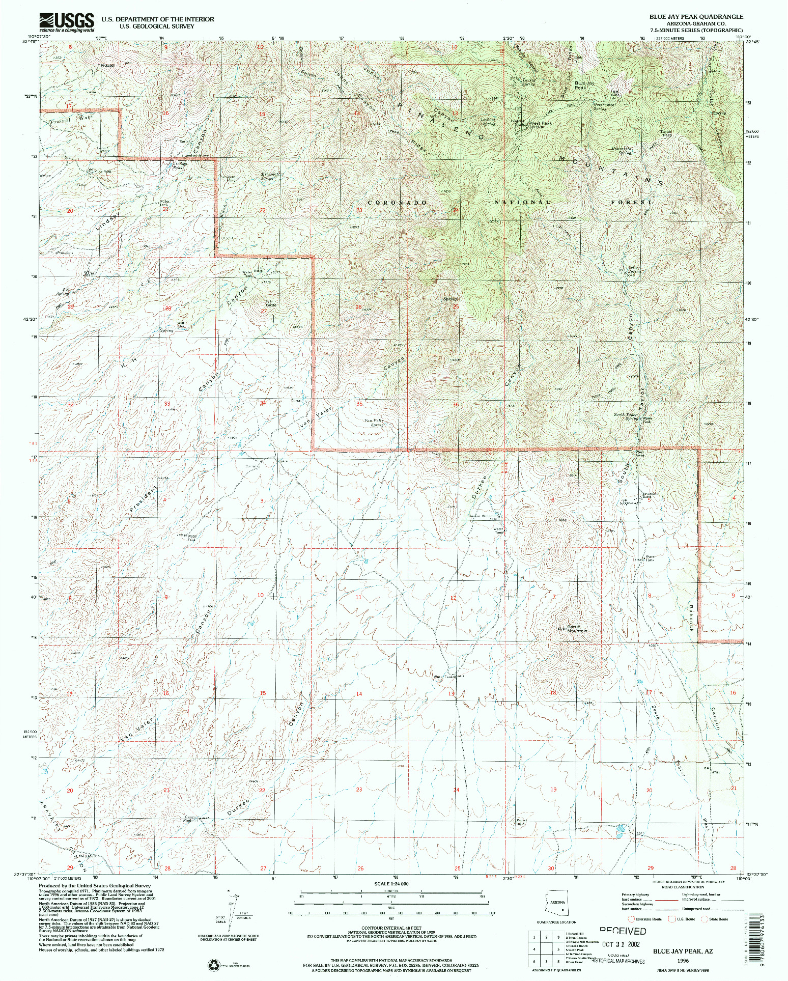 USGS 1:24000-SCALE QUADRANGLE FOR BLUE JAY PEAK, AZ 1996