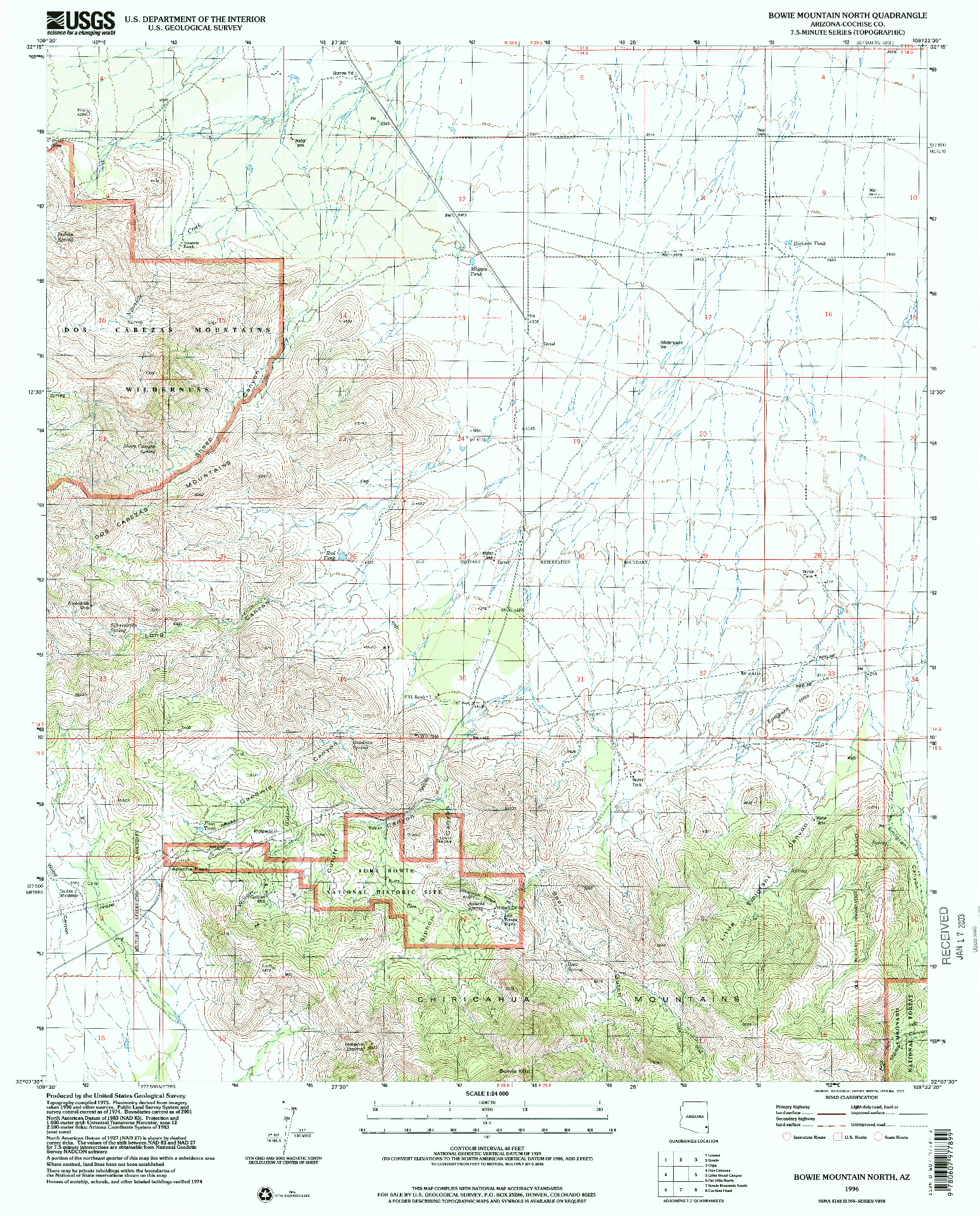 USGS 1:24000-SCALE QUADRANGLE FOR BOWIE MOUNTAIN NORTH, AZ 1996