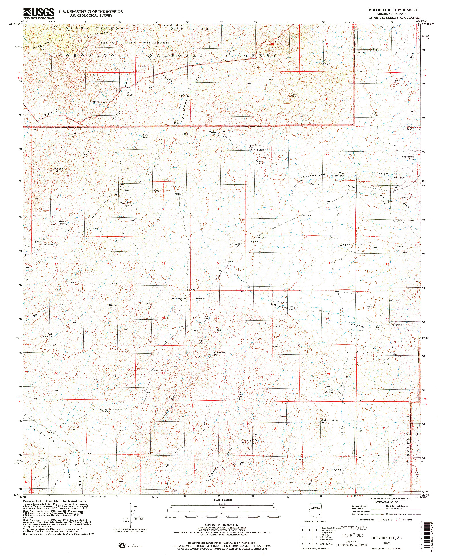 USGS 1:24000-SCALE QUADRANGLE FOR BUFORD HILL, AZ 1997