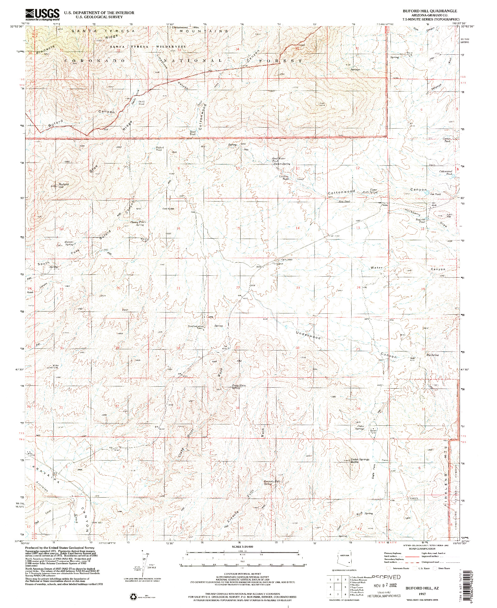 USGS 1:24000-SCALE QUADRANGLE FOR BUFORD HILL, AZ 1997
