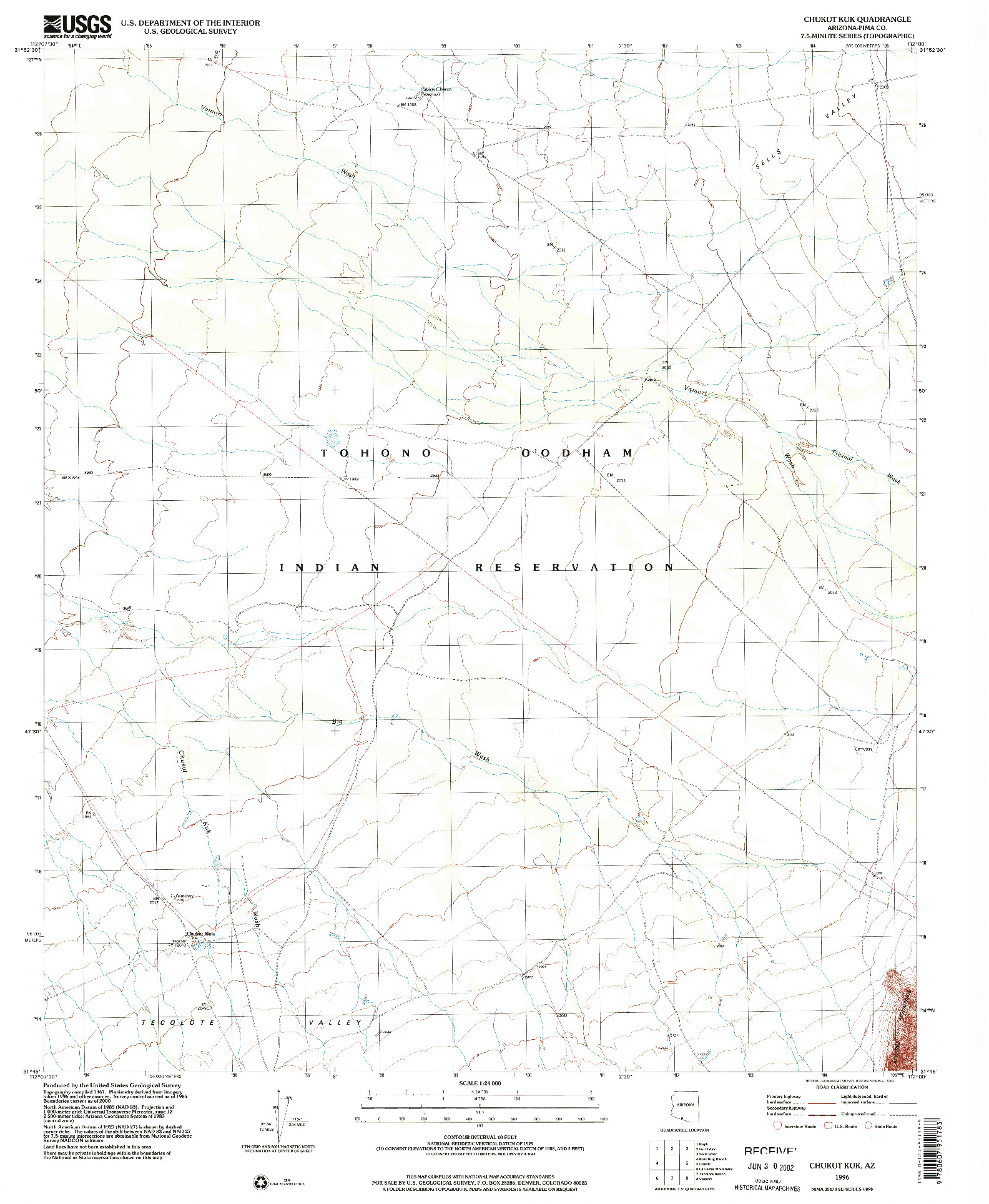 USGS 1:24000-SCALE QUADRANGLE FOR CHUKUT KUK, AZ 1996