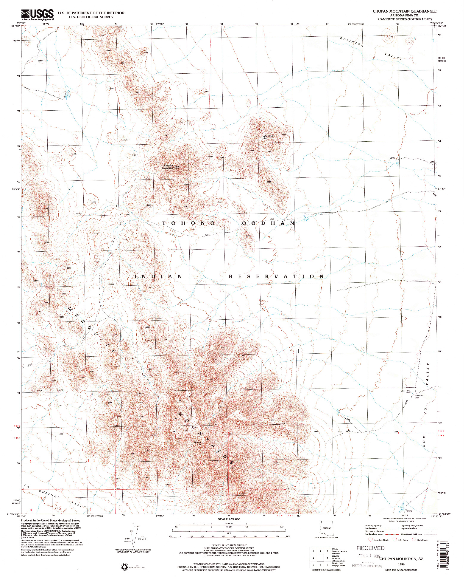 USGS 1:24000-SCALE QUADRANGLE FOR CHUPAN MOUNTAIN, AZ 1996