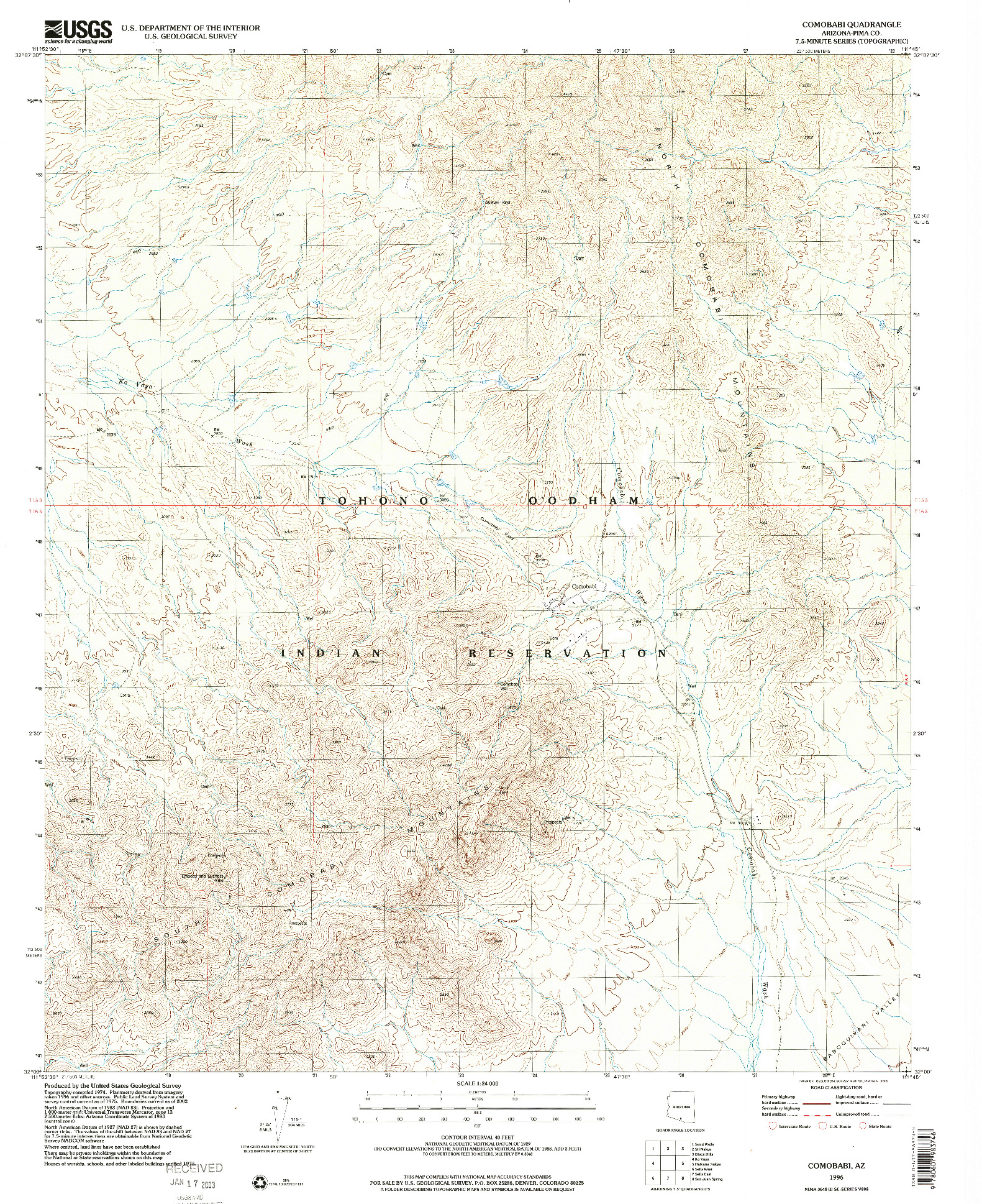 USGS 1:24000-SCALE QUADRANGLE FOR COMOBABI, AZ 1996