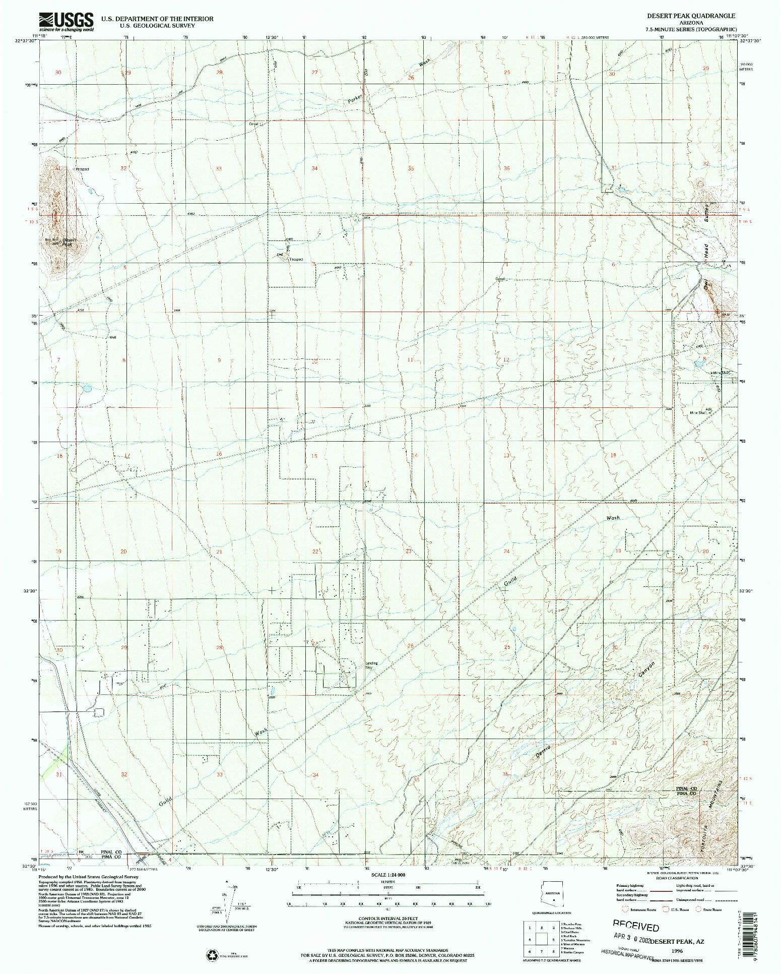 USGS 1:24000-SCALE QUADRANGLE FOR DESERT PEAK, AZ 1996