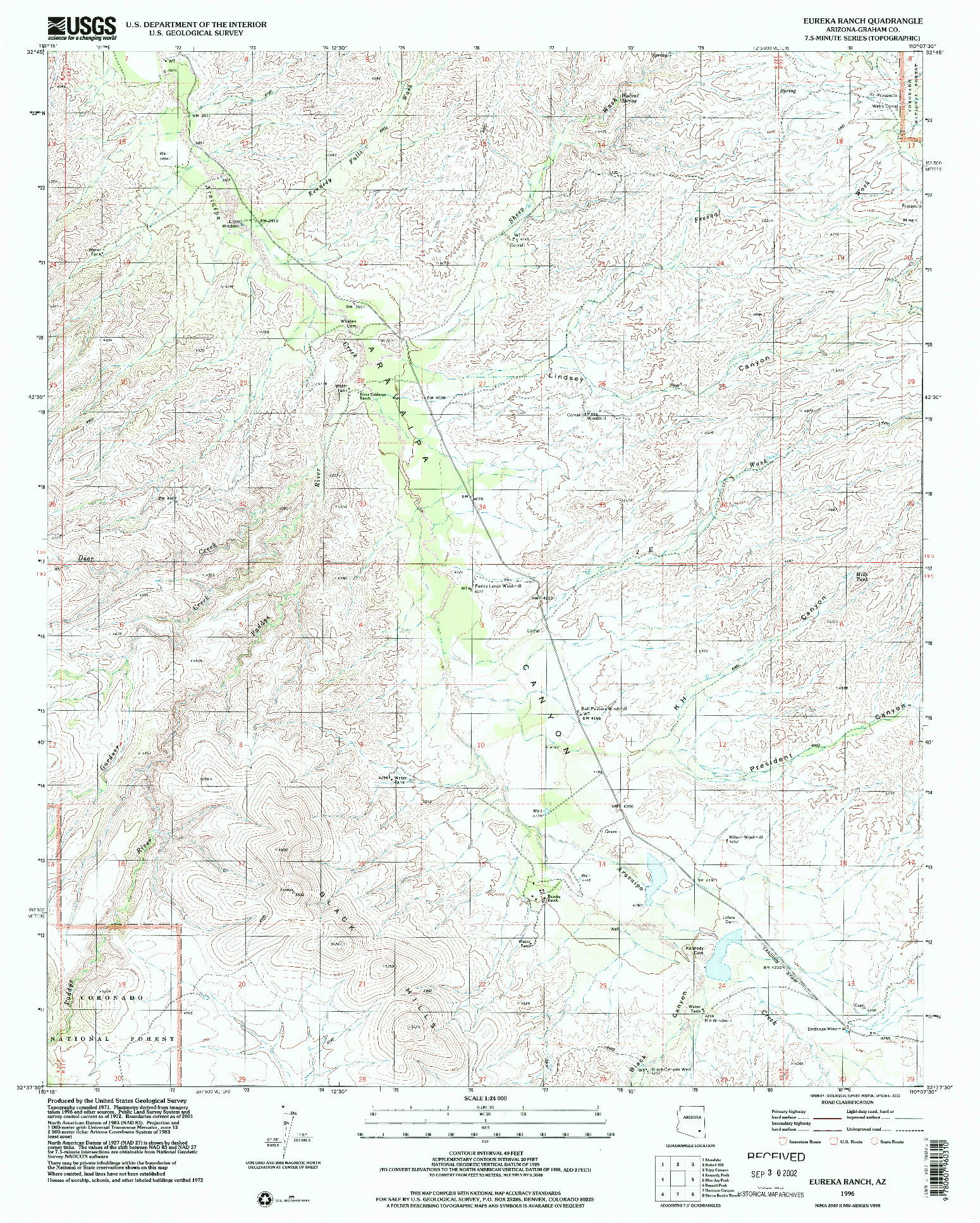 USGS 1:24000-SCALE QUADRANGLE FOR EUREKA RANCH, AZ 1996