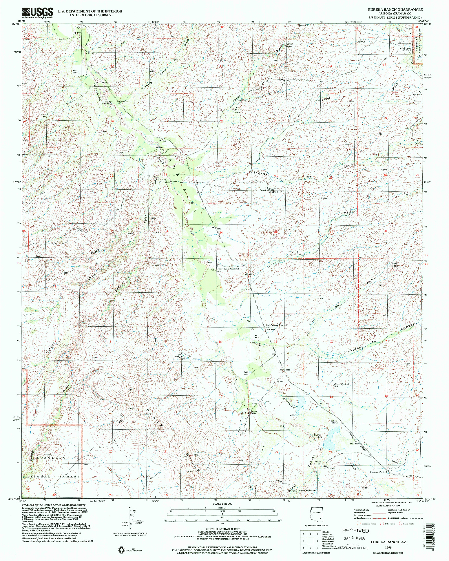USGS 1:24000-SCALE QUADRANGLE FOR EUREKA RANCH, AZ 1996