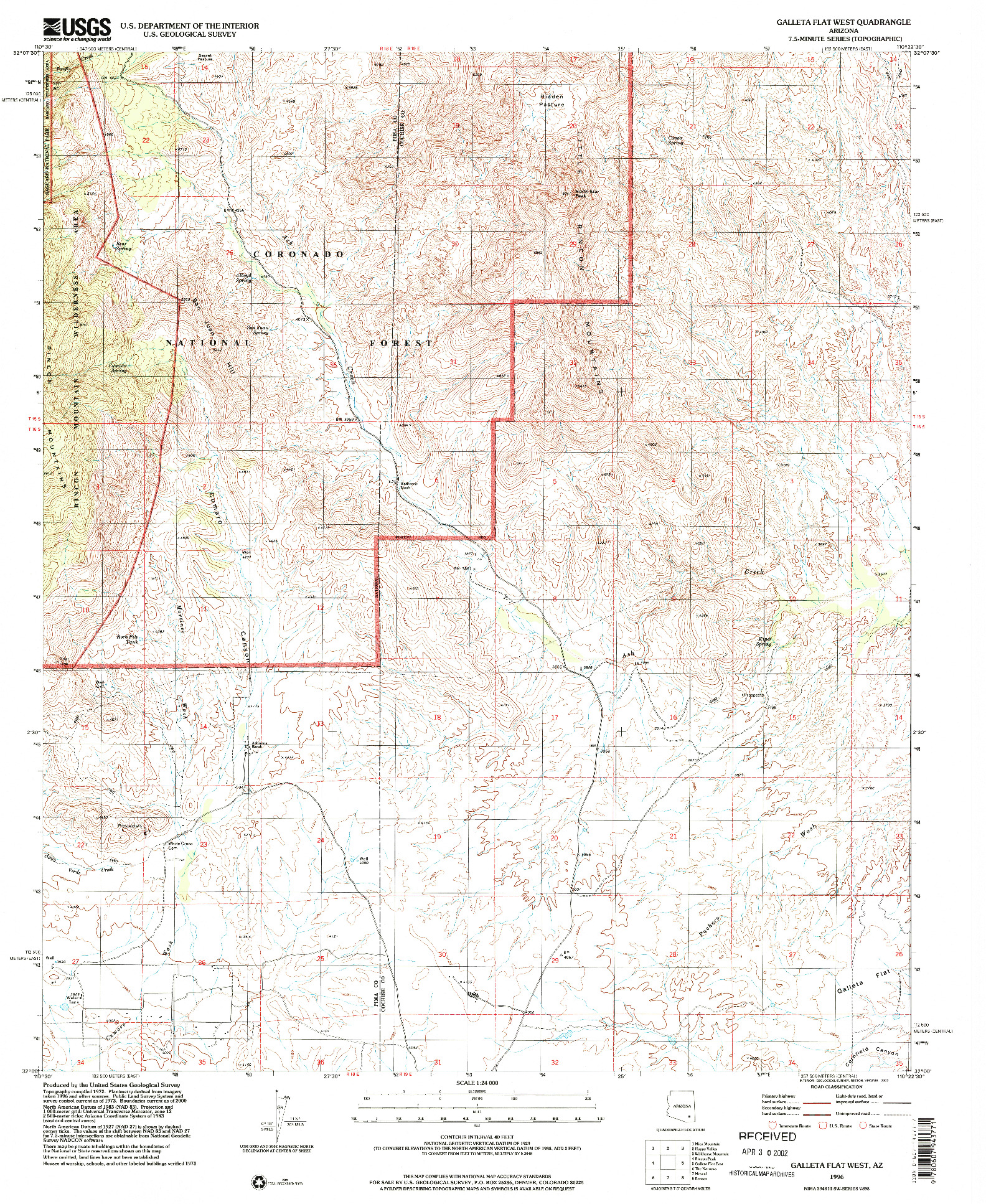 USGS 1:24000-SCALE QUADRANGLE FOR GALLETA FLAT WEST, AZ 1996