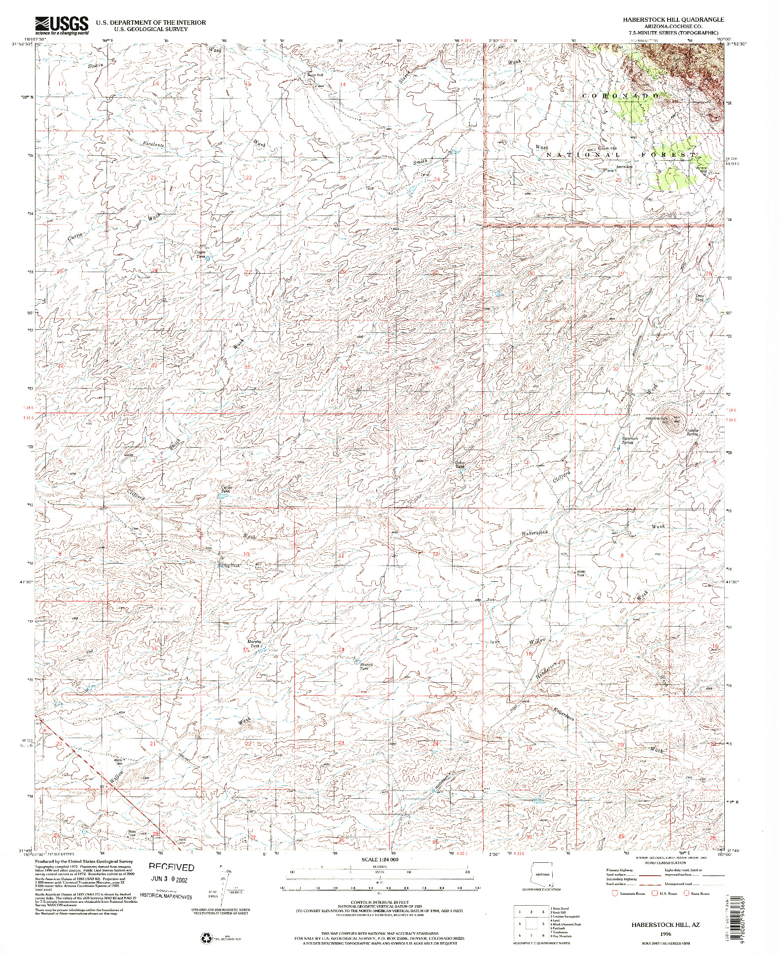 USGS 1:24000-SCALE QUADRANGLE FOR HABERSTOCK HILL, AZ 1996