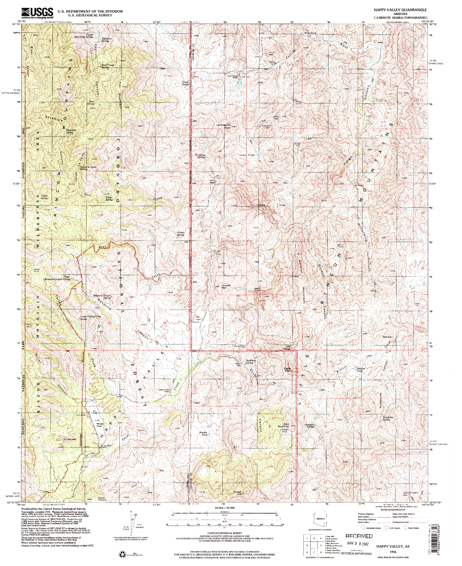 USGS 1:24000-SCALE QUADRANGLE FOR HAPPY VALLEY, AZ 1996