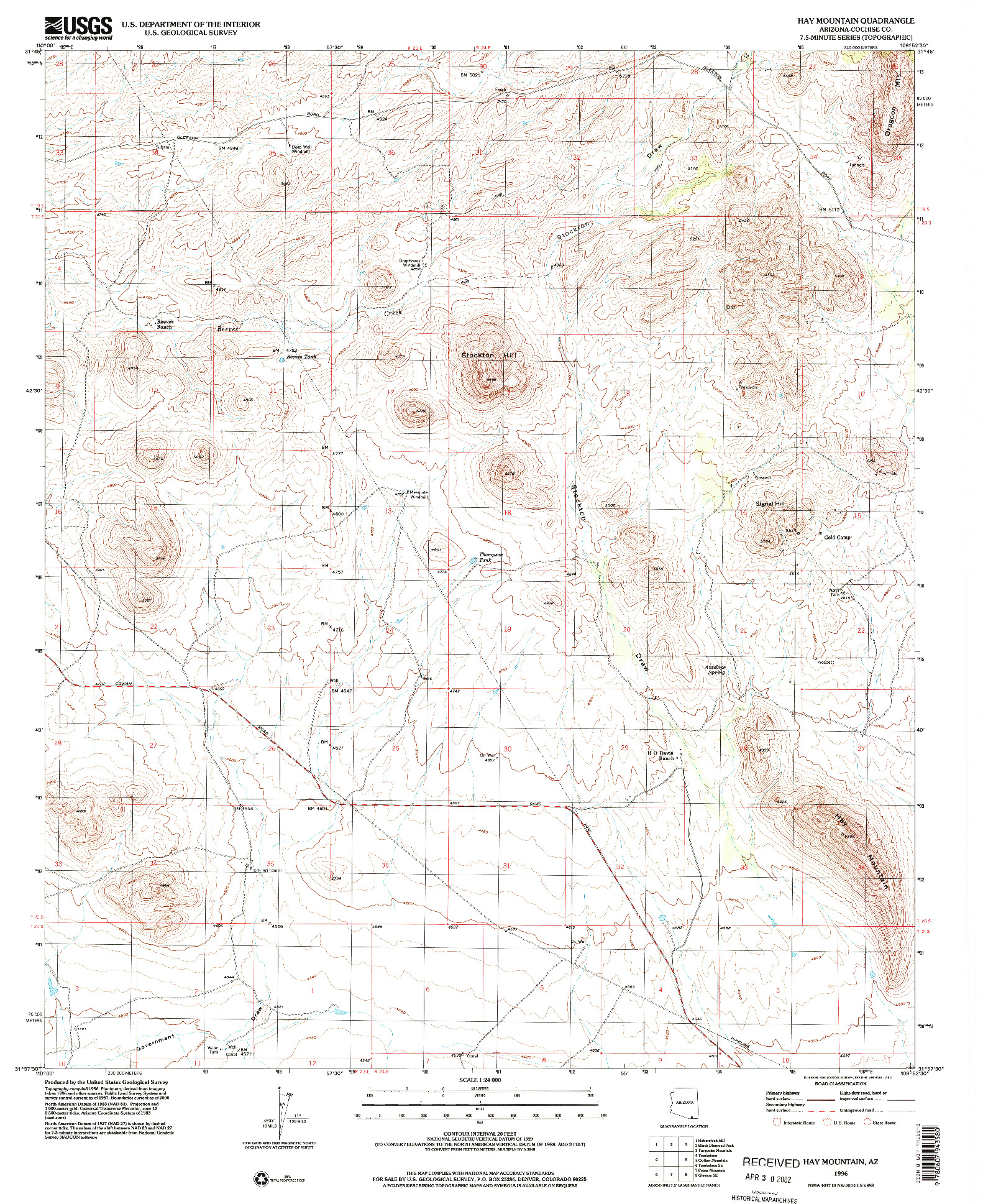 USGS 1:24000-SCALE QUADRANGLE FOR HAY MOUNTAIN, AZ 1996