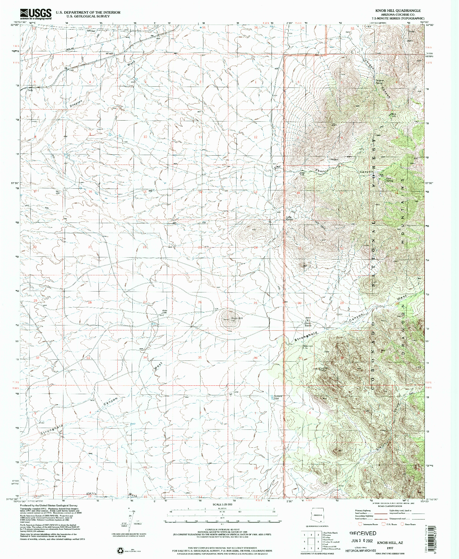 USGS 1:24000-SCALE QUADRANGLE FOR KNOB HILL, AZ 1997