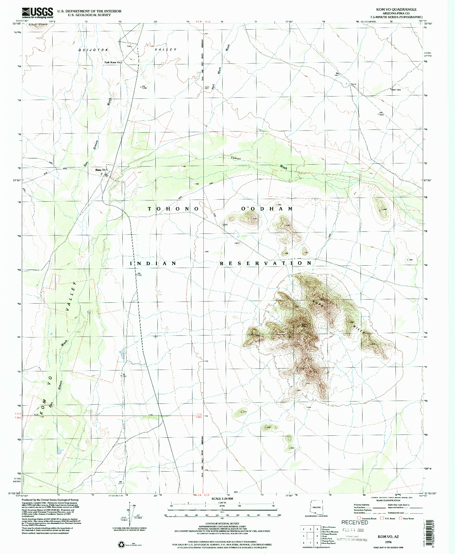USGS 1:24000-SCALE QUADRANGLE FOR KOM VO, AZ 1996