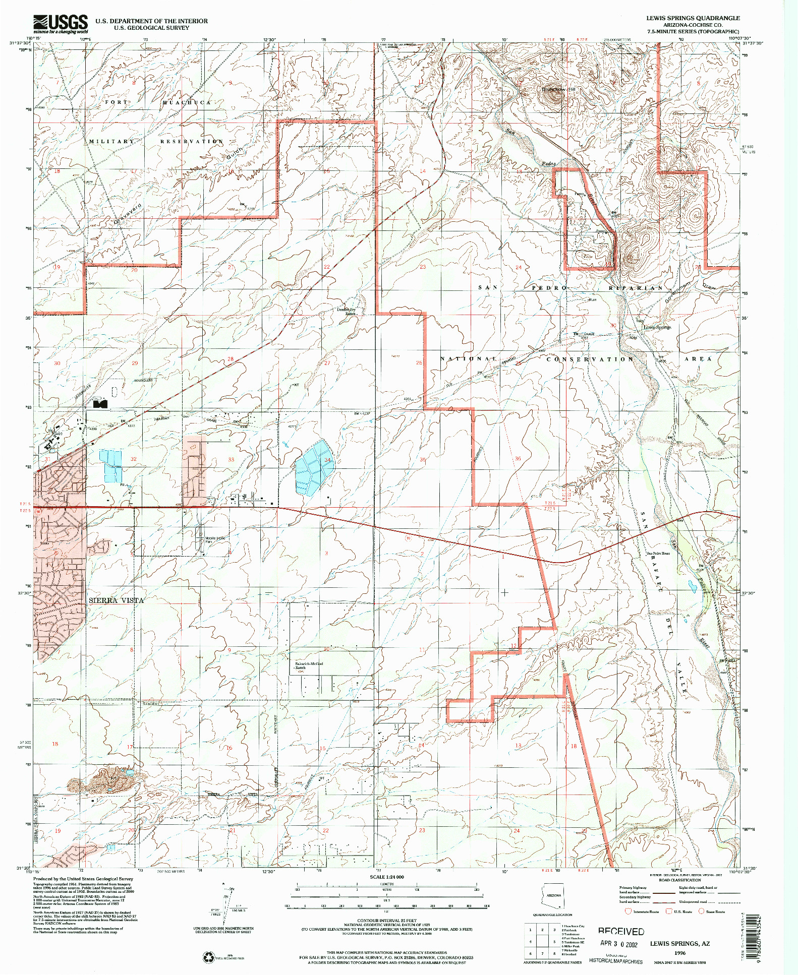 USGS 1:24000-SCALE QUADRANGLE FOR LEWIS SPRINGS, AZ 1996