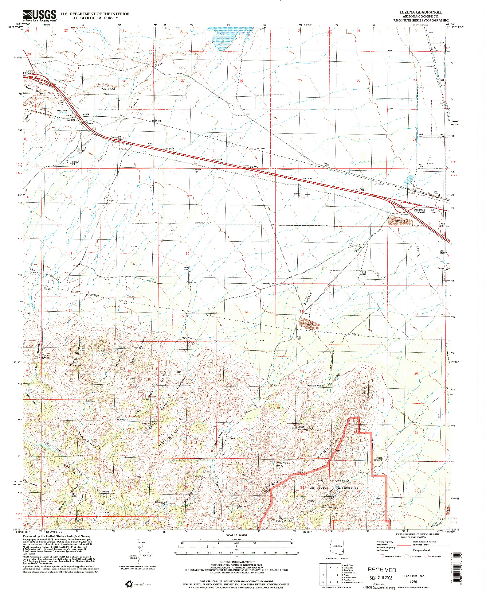 USGS 1:24000-SCALE QUADRANGLE FOR LUZENA, AZ 1996