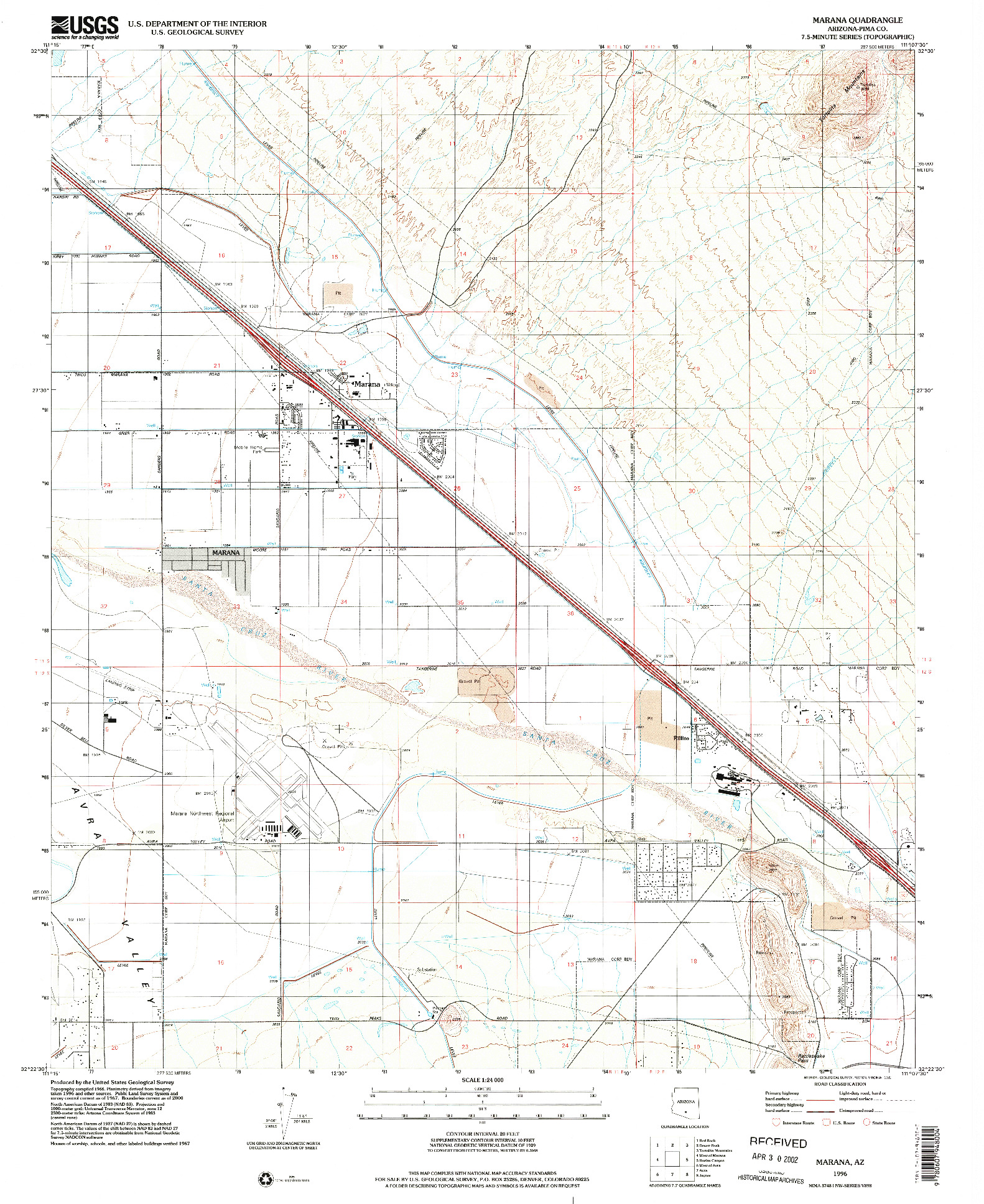 USGS 1:24000-SCALE QUADRANGLE FOR MARANA, AZ 1996