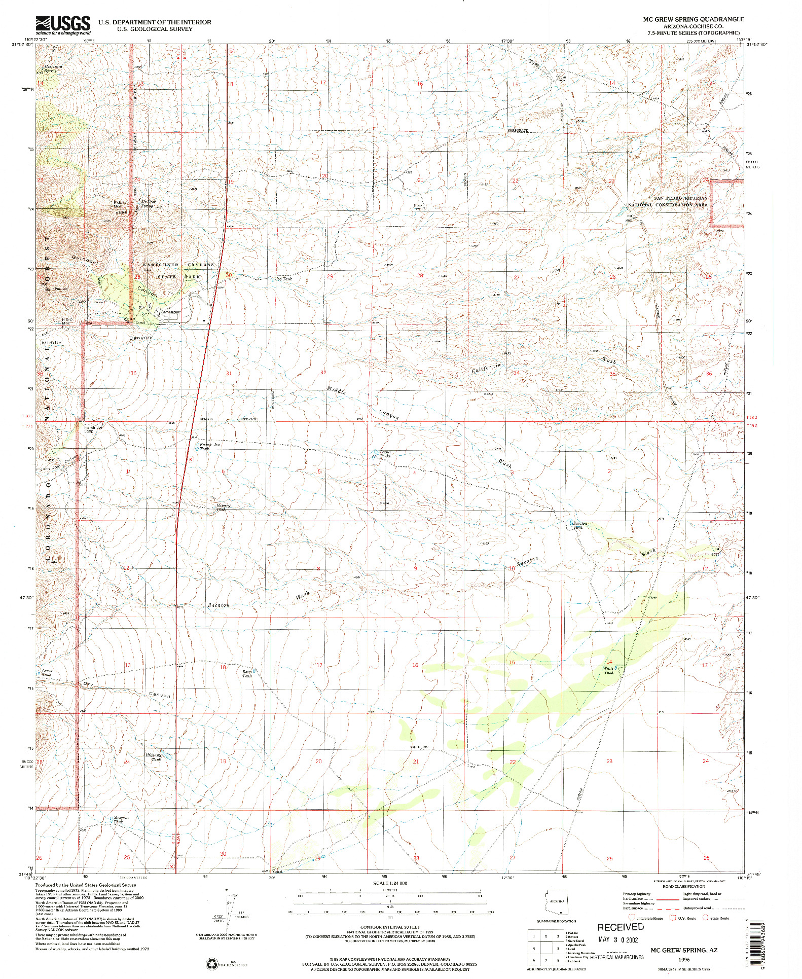 USGS 1:24000-SCALE QUADRANGLE FOR MC GREW SPRING, AZ 1996