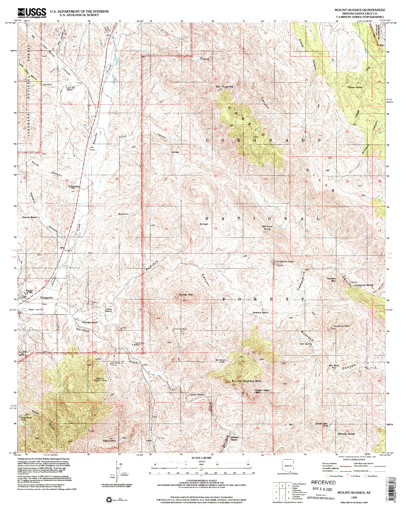 USGS 1:24000-SCALE QUADRANGLE FOR MOUNT HUGHES, AZ 1996