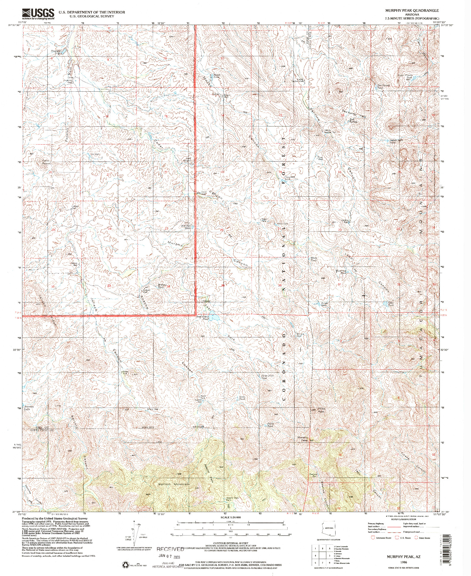 USGS 1:24000-SCALE QUADRANGLE FOR MURPHY PEAK, AZ 1996