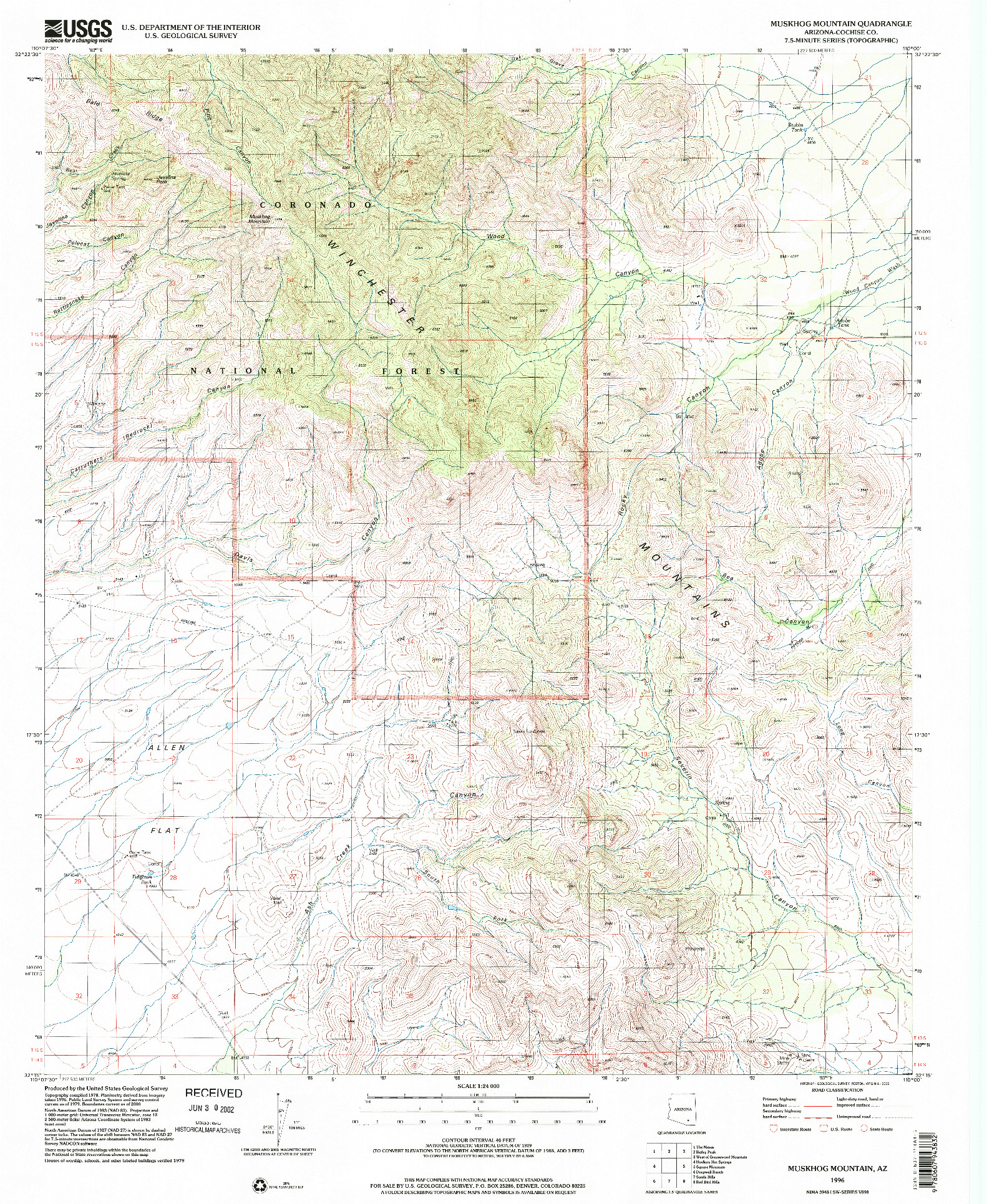 USGS 1:24000-SCALE QUADRANGLE FOR MUSKHOG MOUNTAIN, AZ 1996