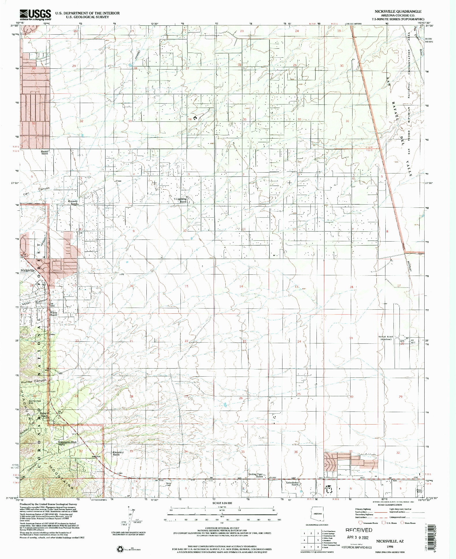 USGS 1:24000-SCALE QUADRANGLE FOR NICKSVILLE, AZ 1996