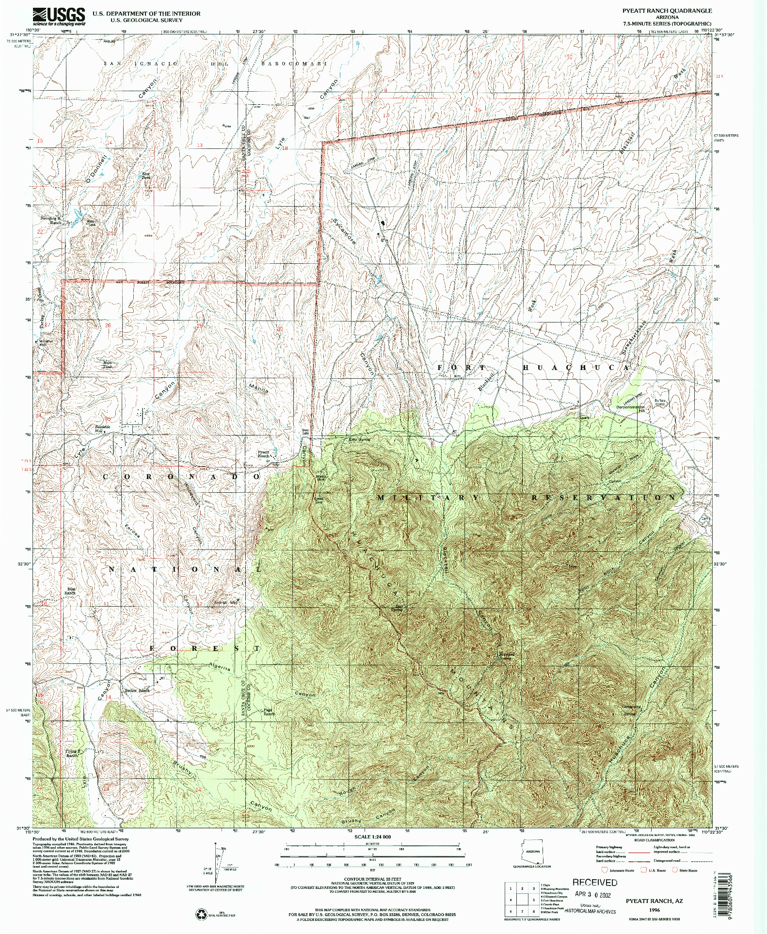 USGS 1:24000-SCALE QUADRANGLE FOR PYEATT RANCH, AZ 1996