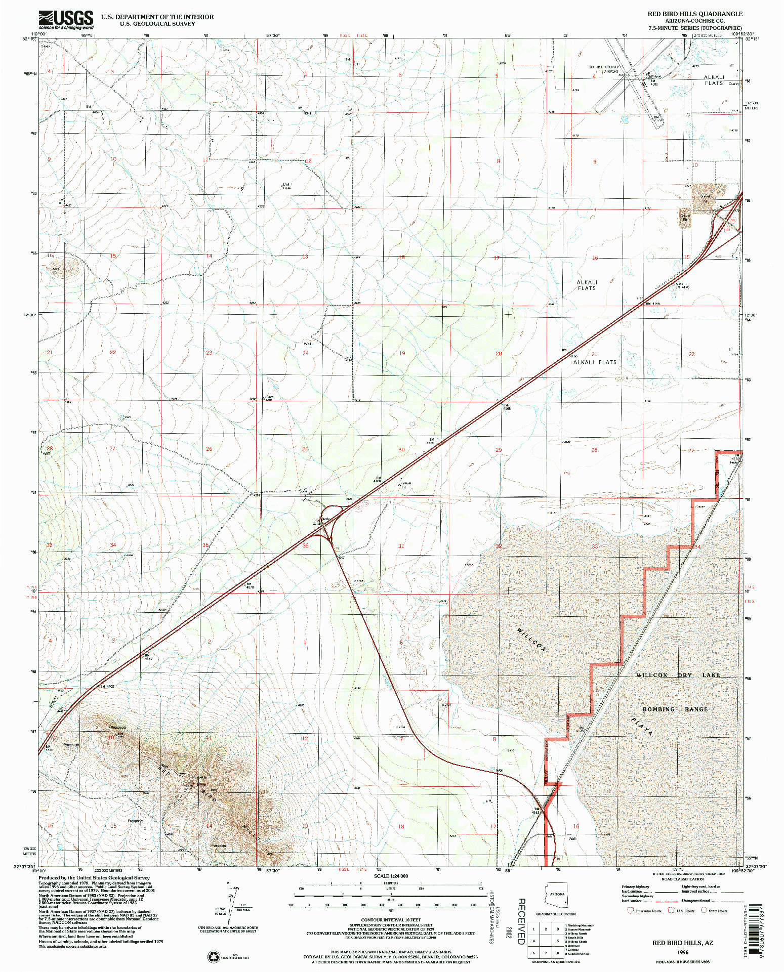 USGS 1:24000-SCALE QUADRANGLE FOR RED BIRD HILLS, AZ 1996