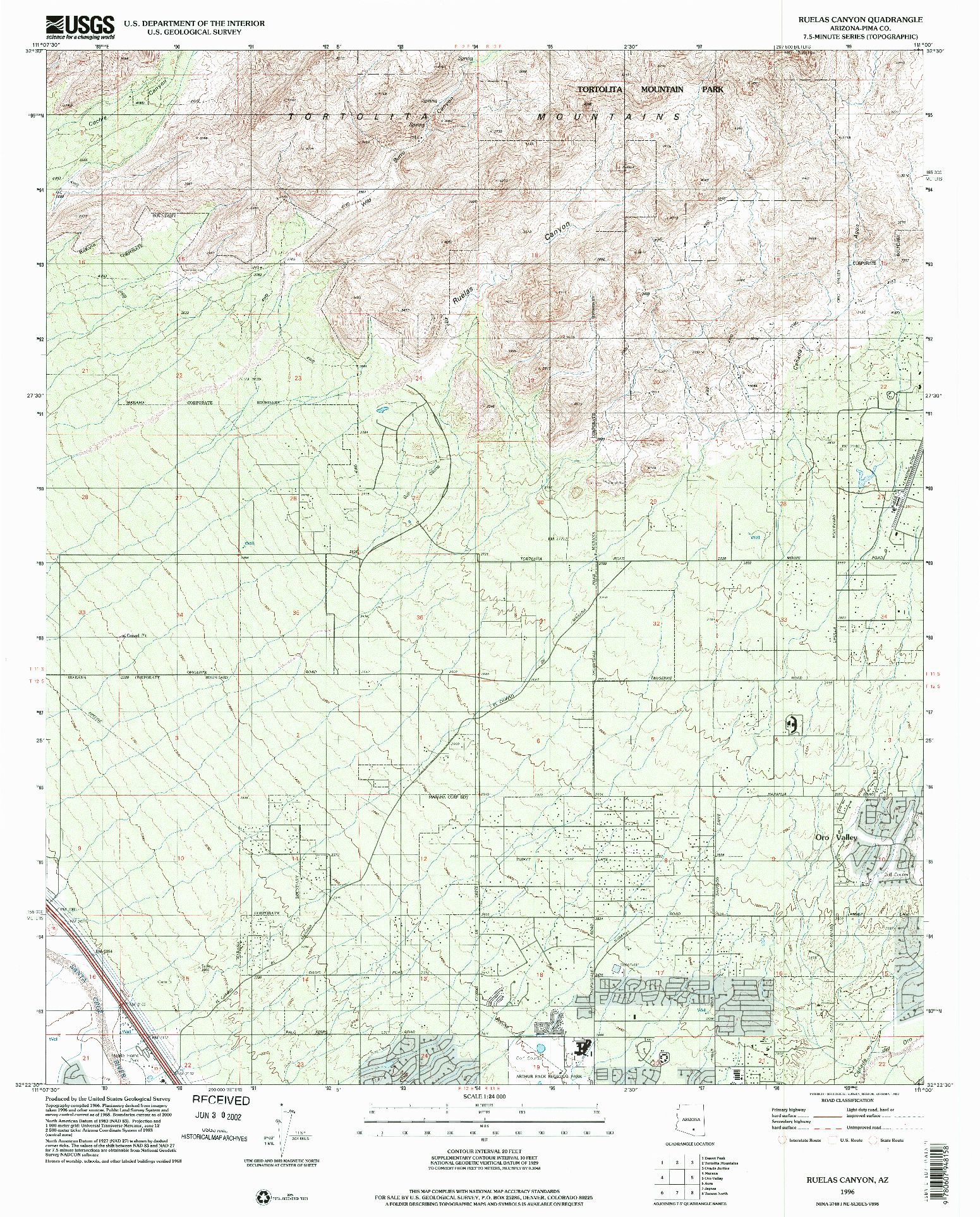 USGS 1:24000-SCALE QUADRANGLE FOR RUELAS CANYON, AZ 1996