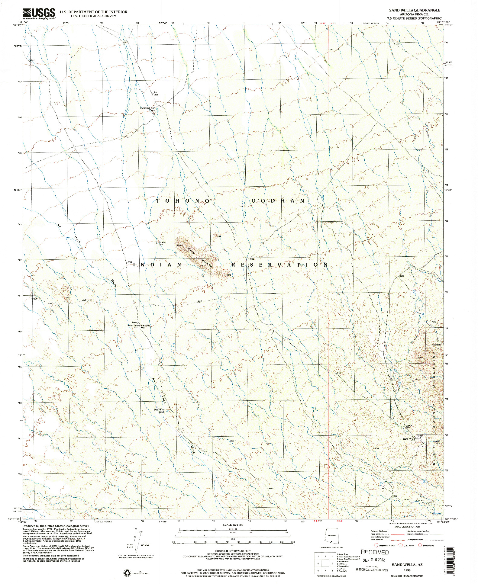 USGS 1:24000-SCALE QUADRANGLE FOR SAND WELLS, AZ 1996