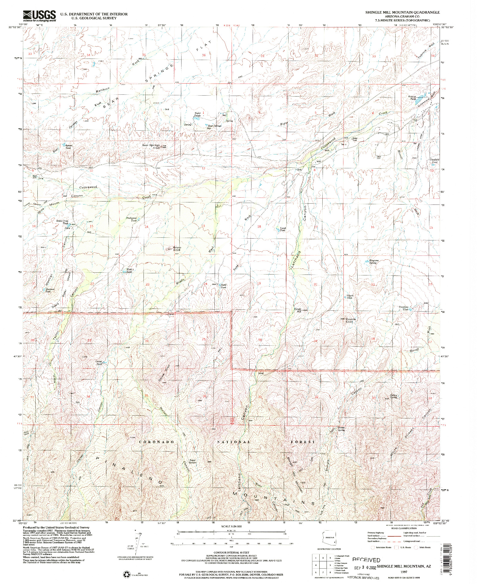 USGS 1:24000-SCALE QUADRANGLE FOR SHINGLE MILL MOUNTAIN, AZ 1997