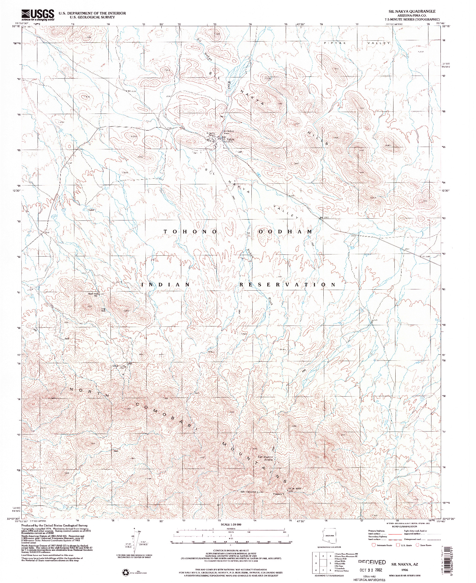USGS 1:24000-SCALE QUADRANGLE FOR SIL NAKYA, AZ 1996