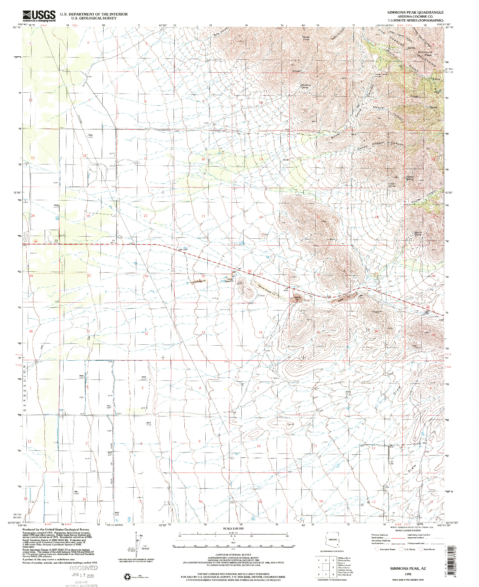 USGS 1:24000-SCALE QUADRANGLE FOR SIMMONS PEAK, AZ 1996