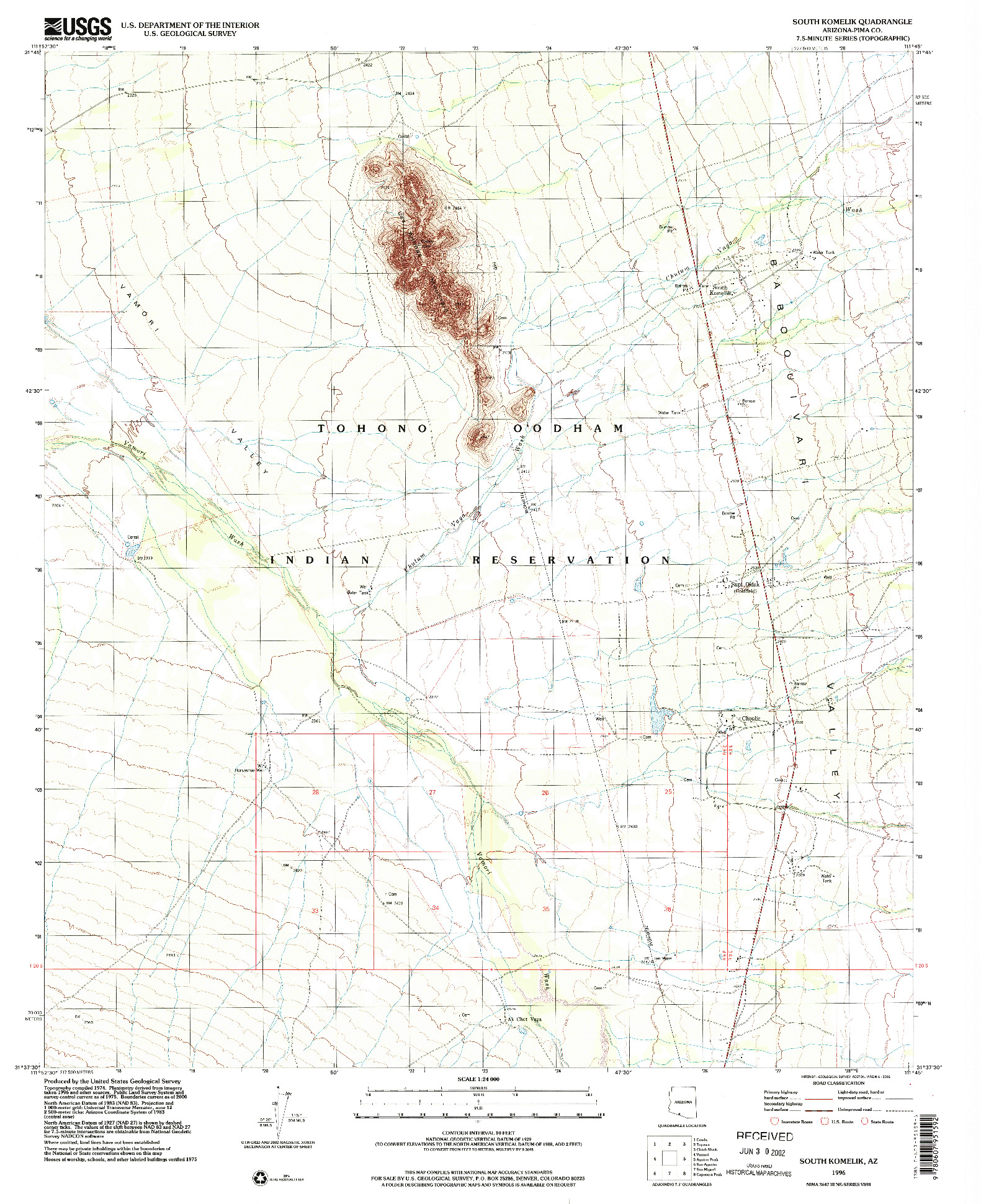 USGS 1:24000-SCALE QUADRANGLE FOR SOUTH KOMELIK, AZ 1996