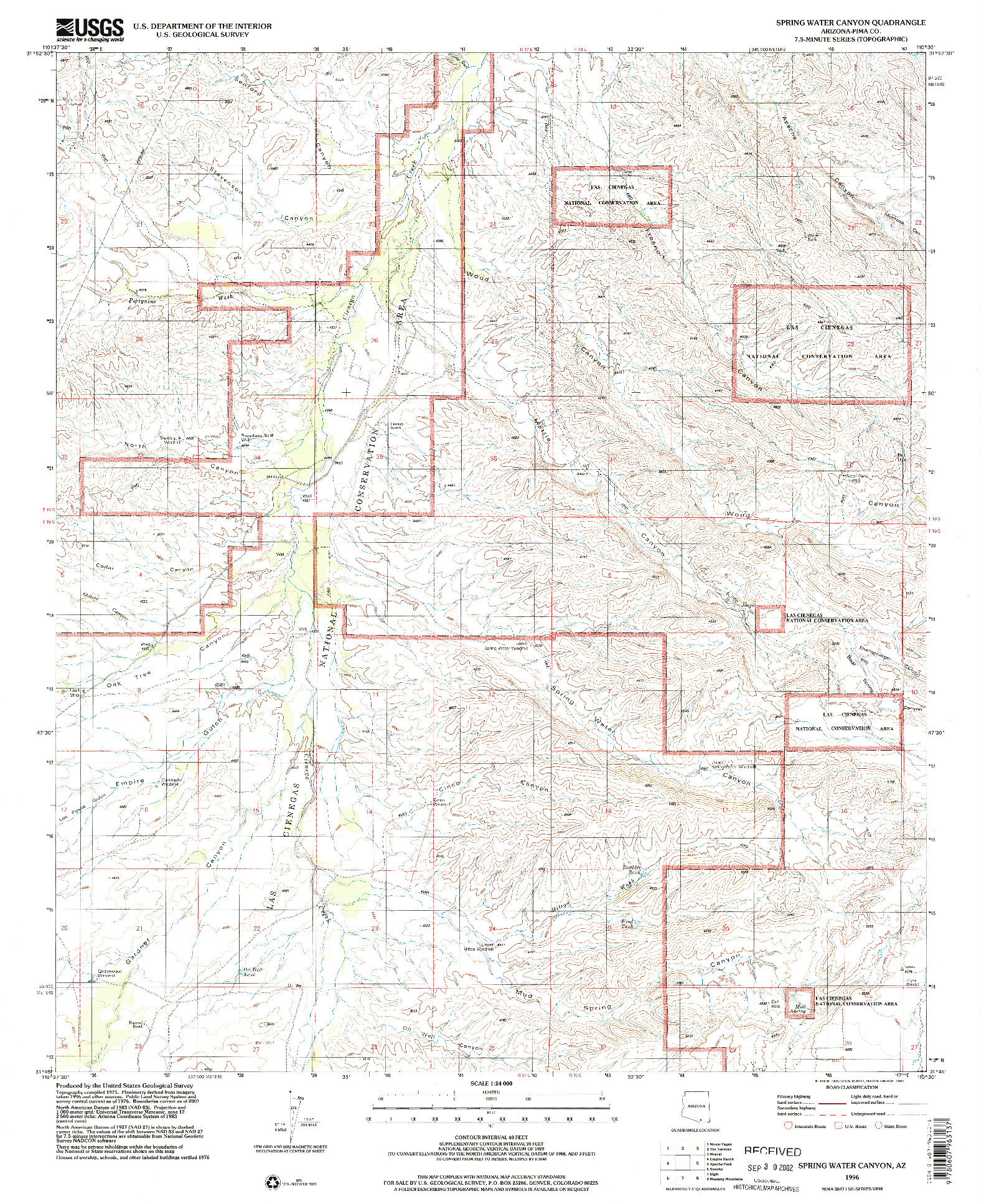 USGS 1:24000-SCALE QUADRANGLE FOR SPRING WATER CANYON, AZ 1996