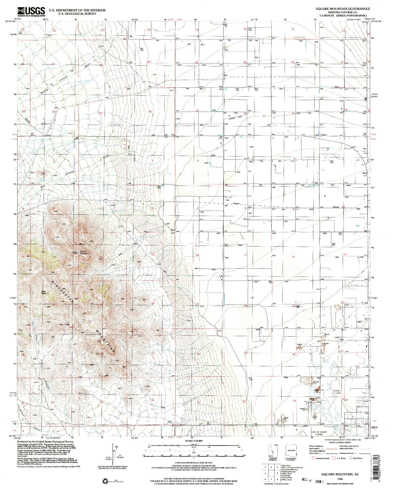 USGS 1:24000-SCALE QUADRANGLE FOR SQUARE MOUNTAIN, AZ 1996