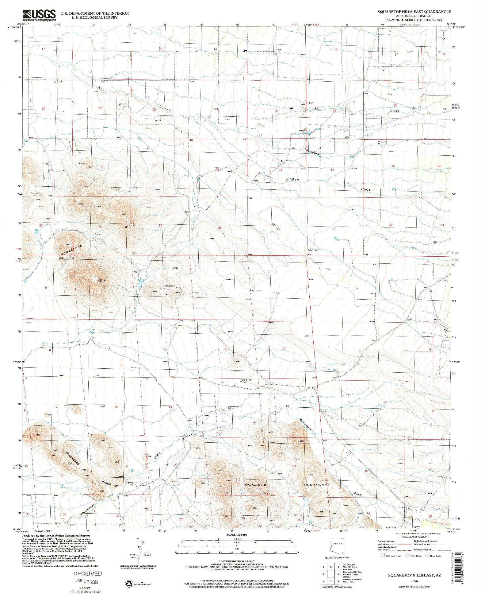 USGS 1:24000-SCALE QUADRANGLE FOR SQUARETOP HILLS EAST, AZ 1996