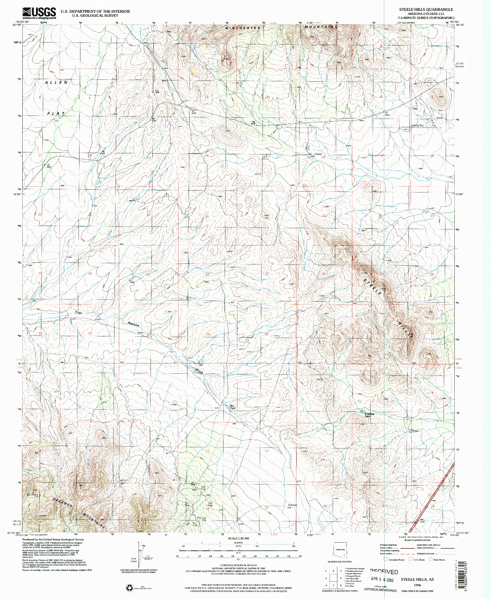 USGS 1:24000-SCALE QUADRANGLE FOR STEELE HILLS, AZ 1996