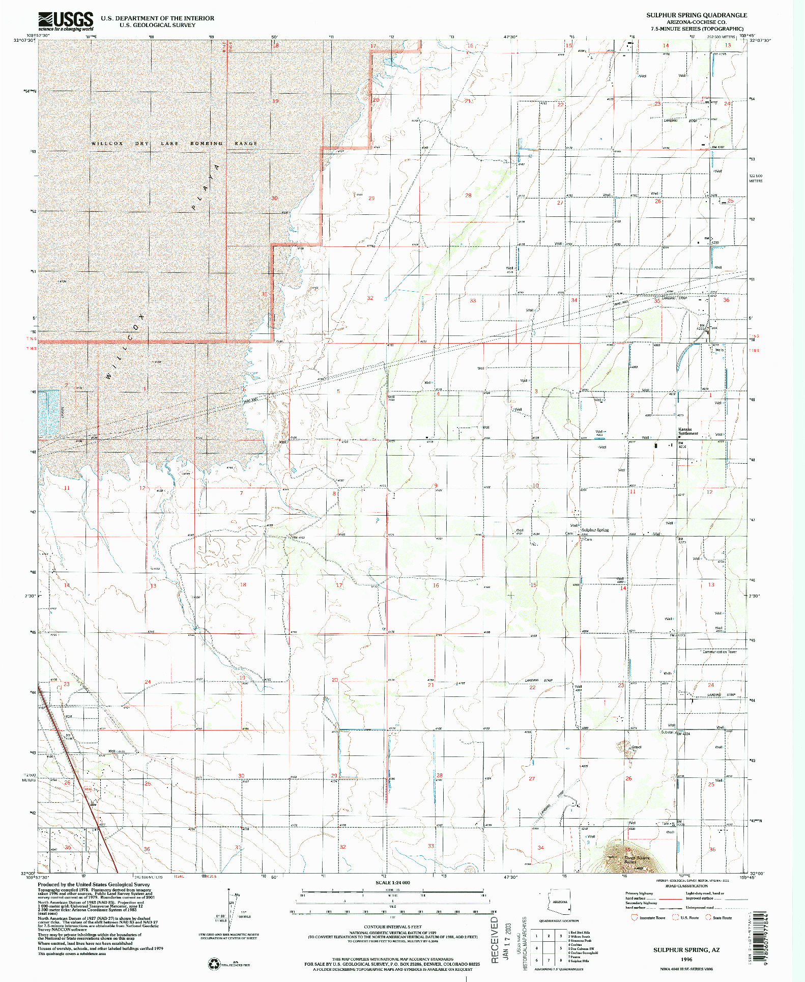 USGS 1:24000-SCALE QUADRANGLE FOR SULPHUR SPRING, AZ 1996