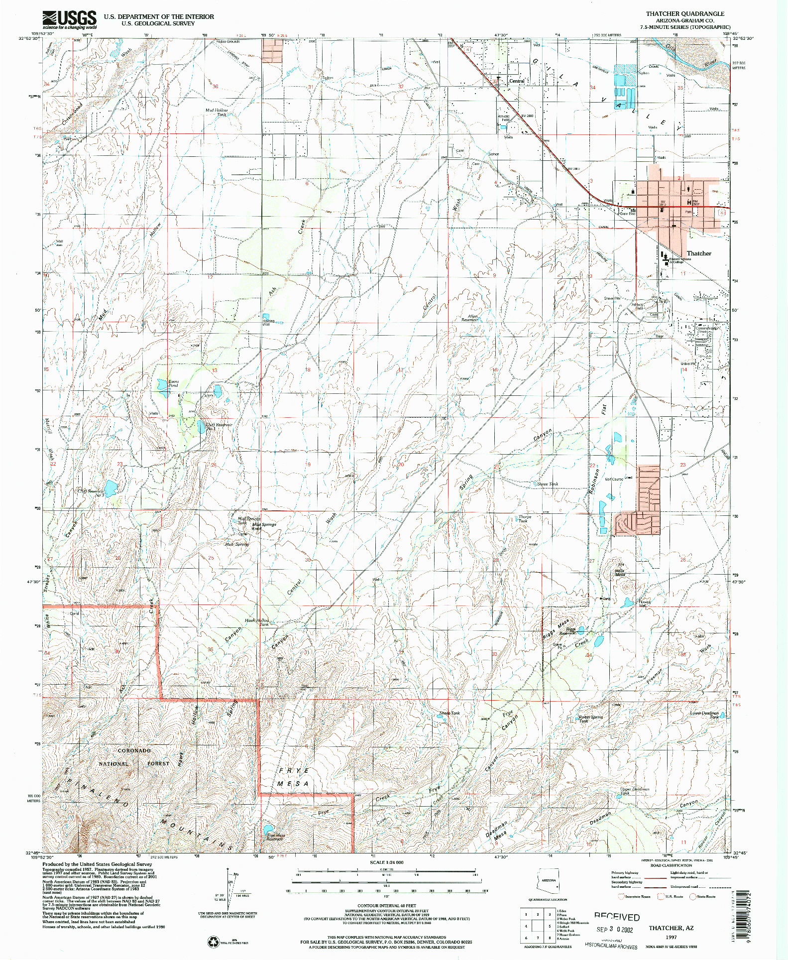 USGS 1:24000-SCALE QUADRANGLE FOR THATCHER, AZ 1997