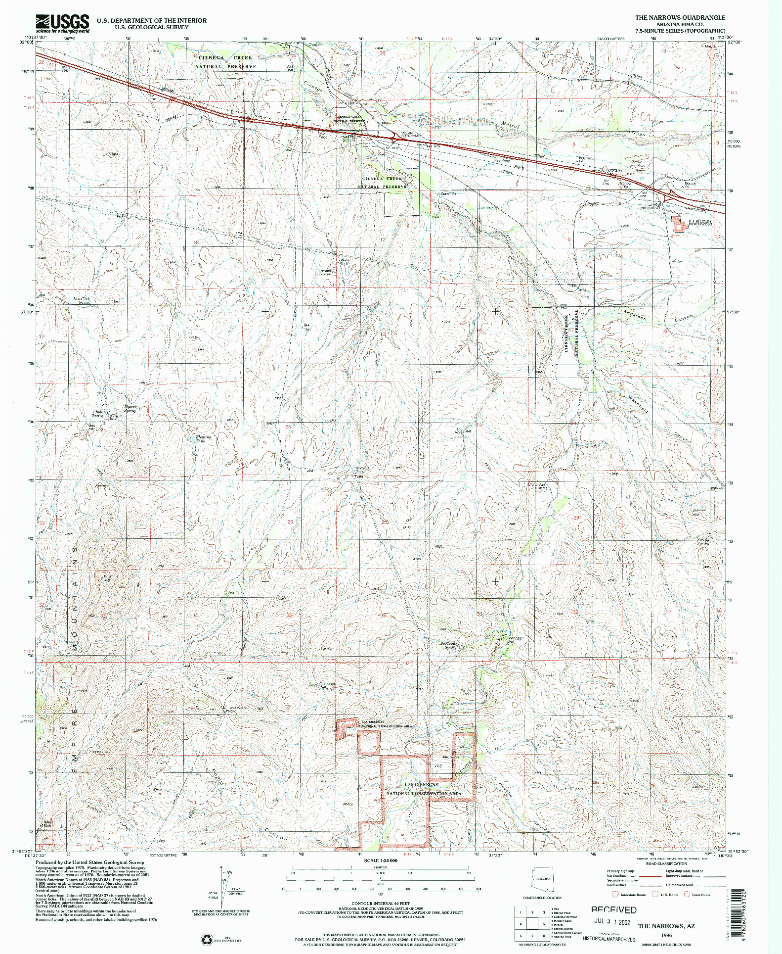 USGS 1:24000-SCALE QUADRANGLE FOR THE NARROWS, AZ 1996
