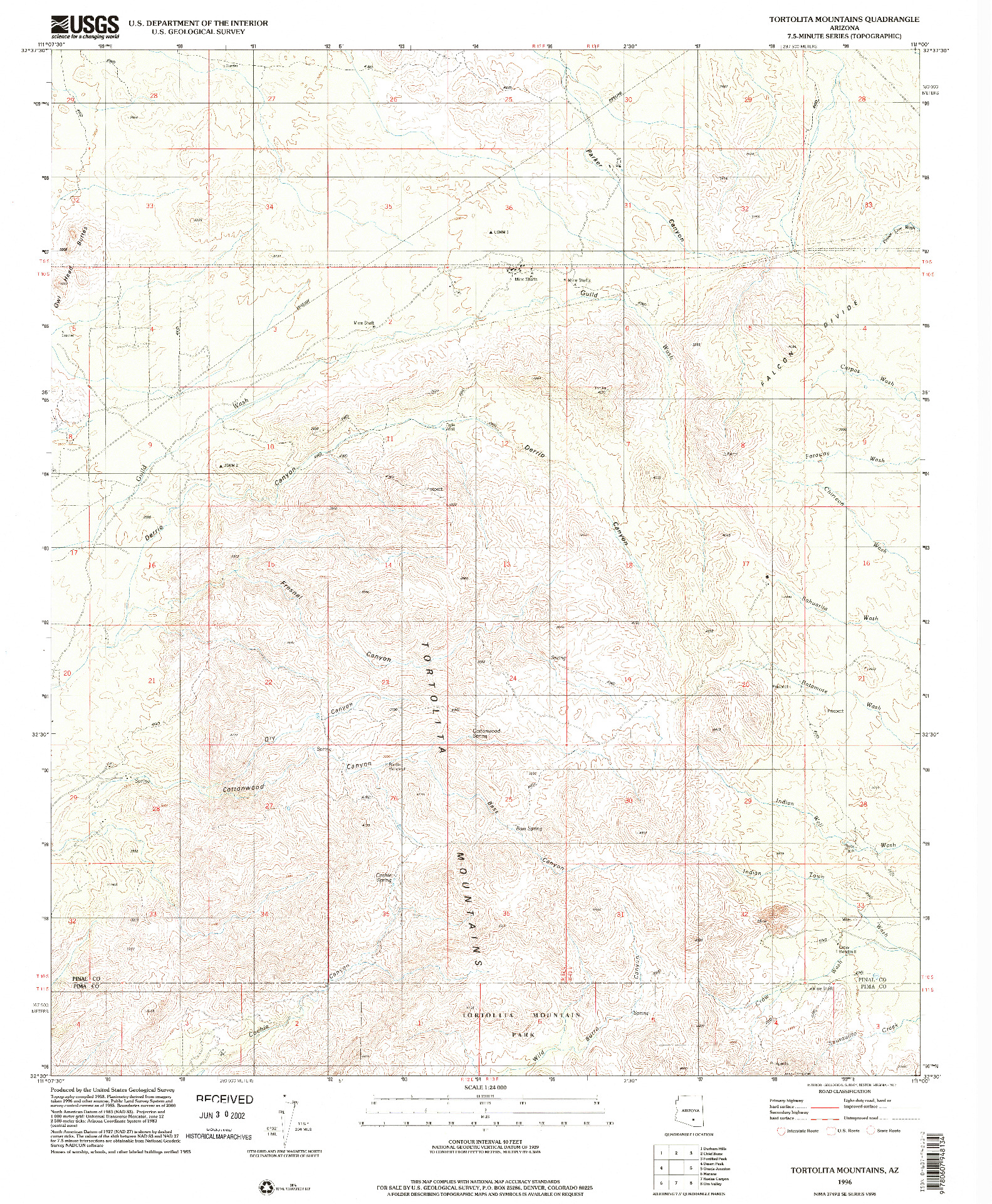 USGS 1:24000-SCALE QUADRANGLE FOR TORTOLITA MOUNTAINS, AZ 1996